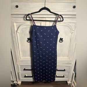 Vintage 90’s‎ Espirit De Corp Navy Printed Strappy Dainty Midi Dress